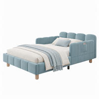 POLSTERBETT 90x200cm, Blau, Samt, Rausfallschutz - Blau, Textil (90/200cm) - FLIEKS