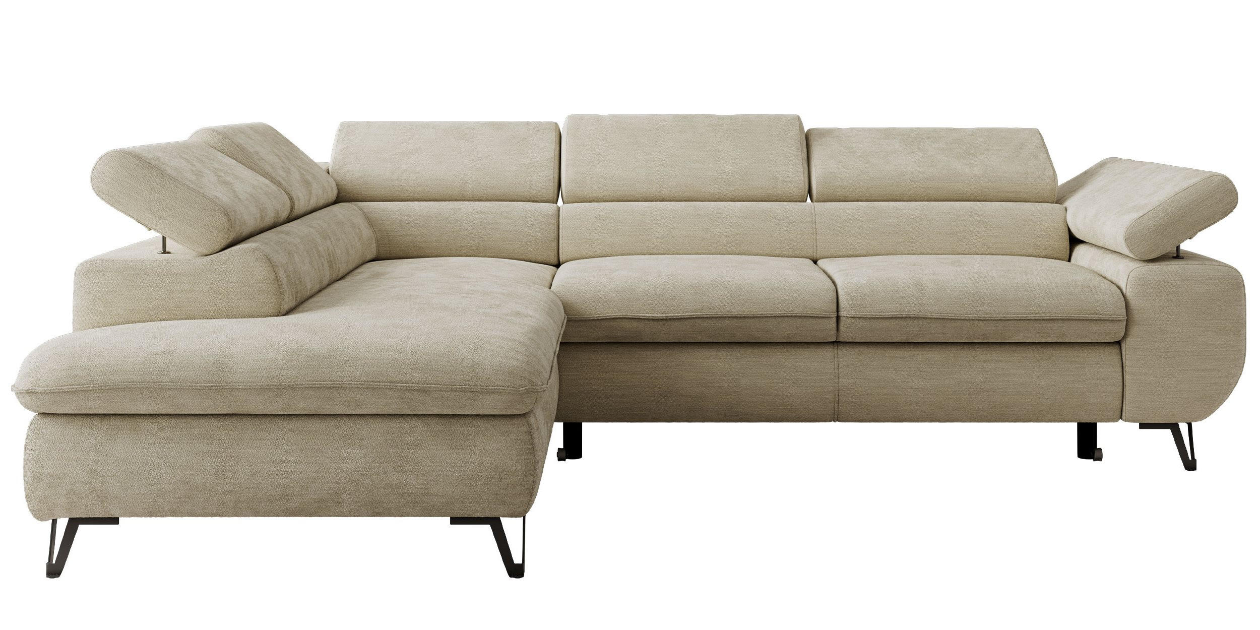 ECKSOFA PABLO L Beige Schenille glatt - Links Seite mit Visco Topper - Beige/Schwarz, Textil/Metall (208/273cm) - MKS