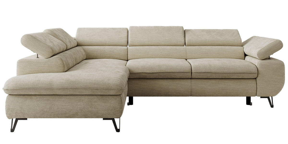 ECKSOFA PABLO L Beige Schenille glatt - Links Seite mit Visco Topper - Beige/Schwarz, Textil/Metall (208/273cm) - MKS
