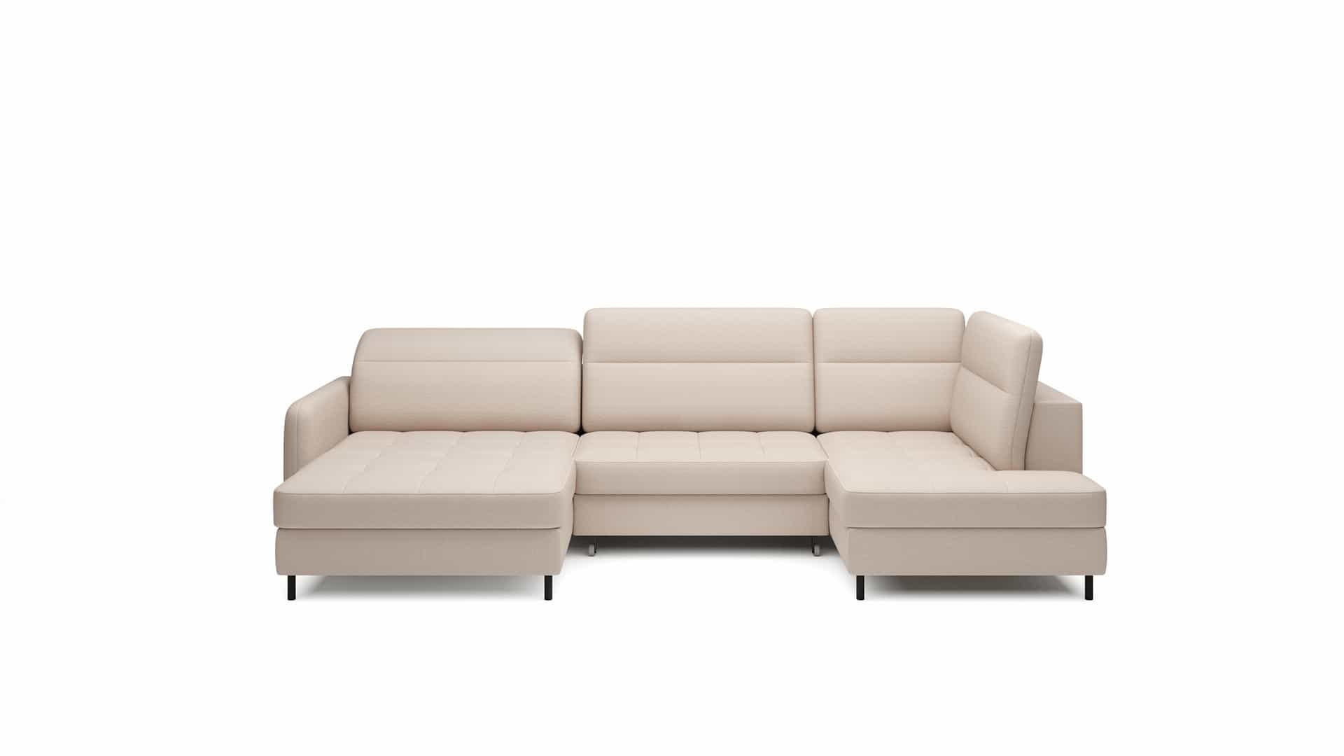 WOHNLANDSCHAFT mit Schlaffunktion und Bettkasten, verstellbare Kopflehnen - Beige/Schwarz, Textil/Metall (306/100/165cm) - Eltap