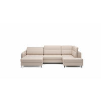 WOHNLANDSCHAFT mit Schlaffunktion und Bettkasten, verstellbare Kopflehnen - Beige/Schwarz, Textil/Metall (306/100/165cm) - Eltap