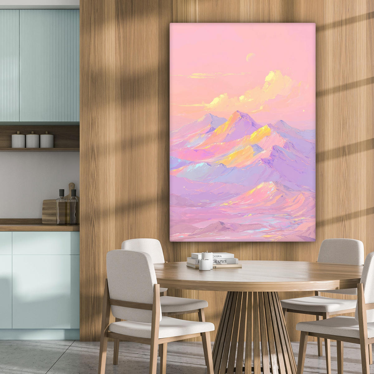 LEINWANDBILD Berggipfel - Wolken - Verträumt Deko XXL 80x120 cm - Hellrosa, Textil (80/120cm) - MuchoWow