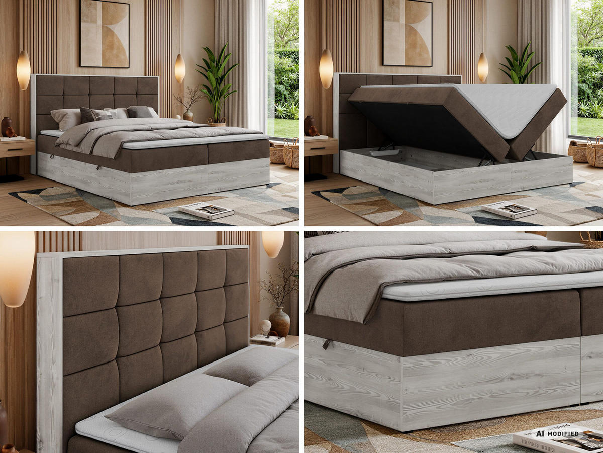 BOXSPRINGOVÁ POSTEĽ ALNOR 200/200 Hnedá Samet - Topper Visco - H3 (stredne tvrdý) - hnedá/čierna, textil/plast (200/200cm) - MKS