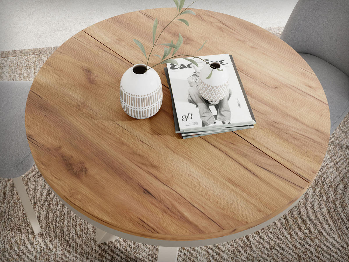 ESSTISCH Clara Grau-Beige runder ausziehbarer, Craft Eiche 120-200/120/76 cm - Eiche Wotan/Grau, Holzwerkstoff/Metall (120/120/76cm) - WFL GROUP