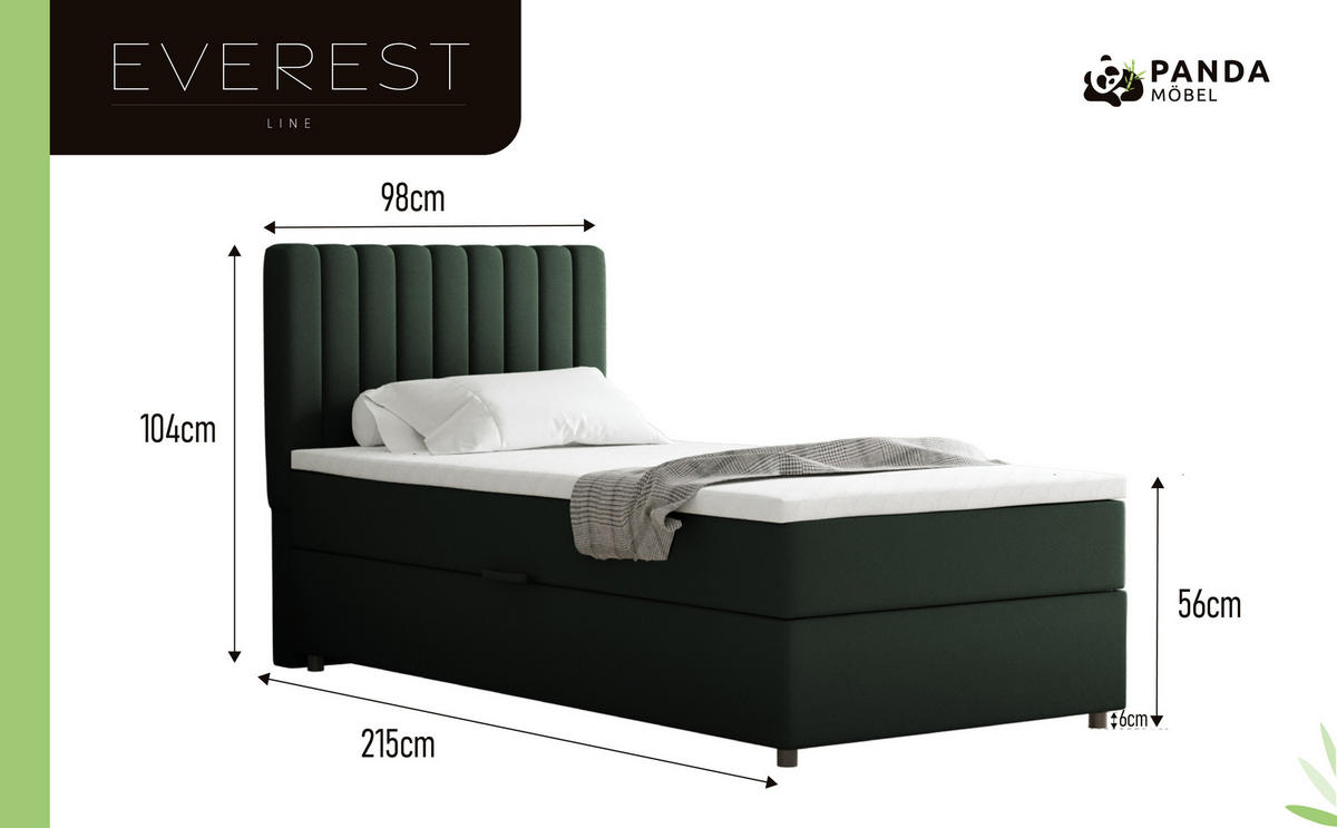 BOXBETT Everest 90 x 200 cm Einzelbett mit hochwertiger Bonell-Matratze und Topper - Grün, Holz (90/200cm) - Panda Möbel