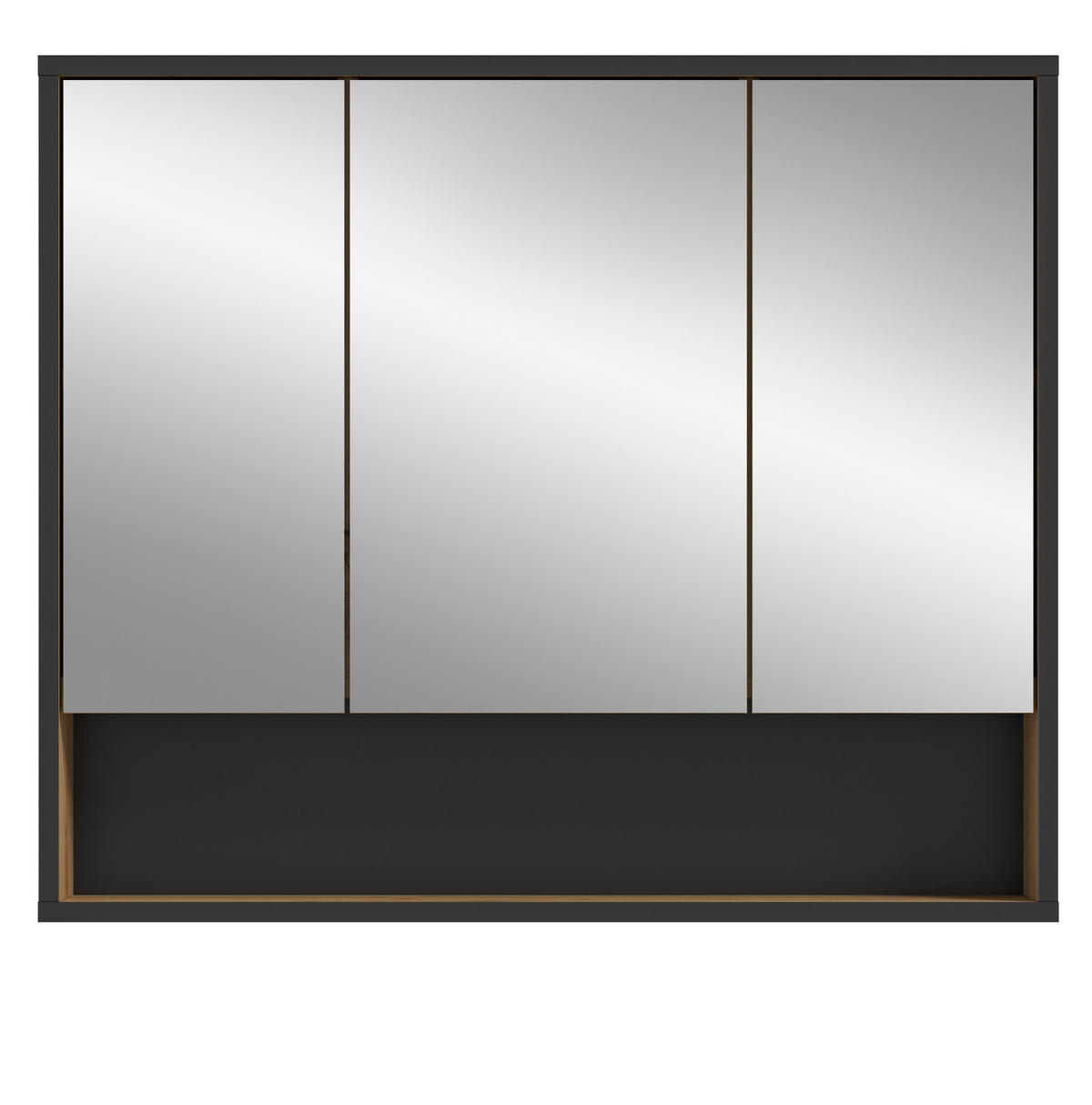 SPIEGELSCHRANK Eiche Artisan, schwarz 3-türig 80 cm, Badschrank mit Soft-Close - Eiche Artisan, Glas/Holzwerkstoff (80/68/19cm) - Inn.Furn