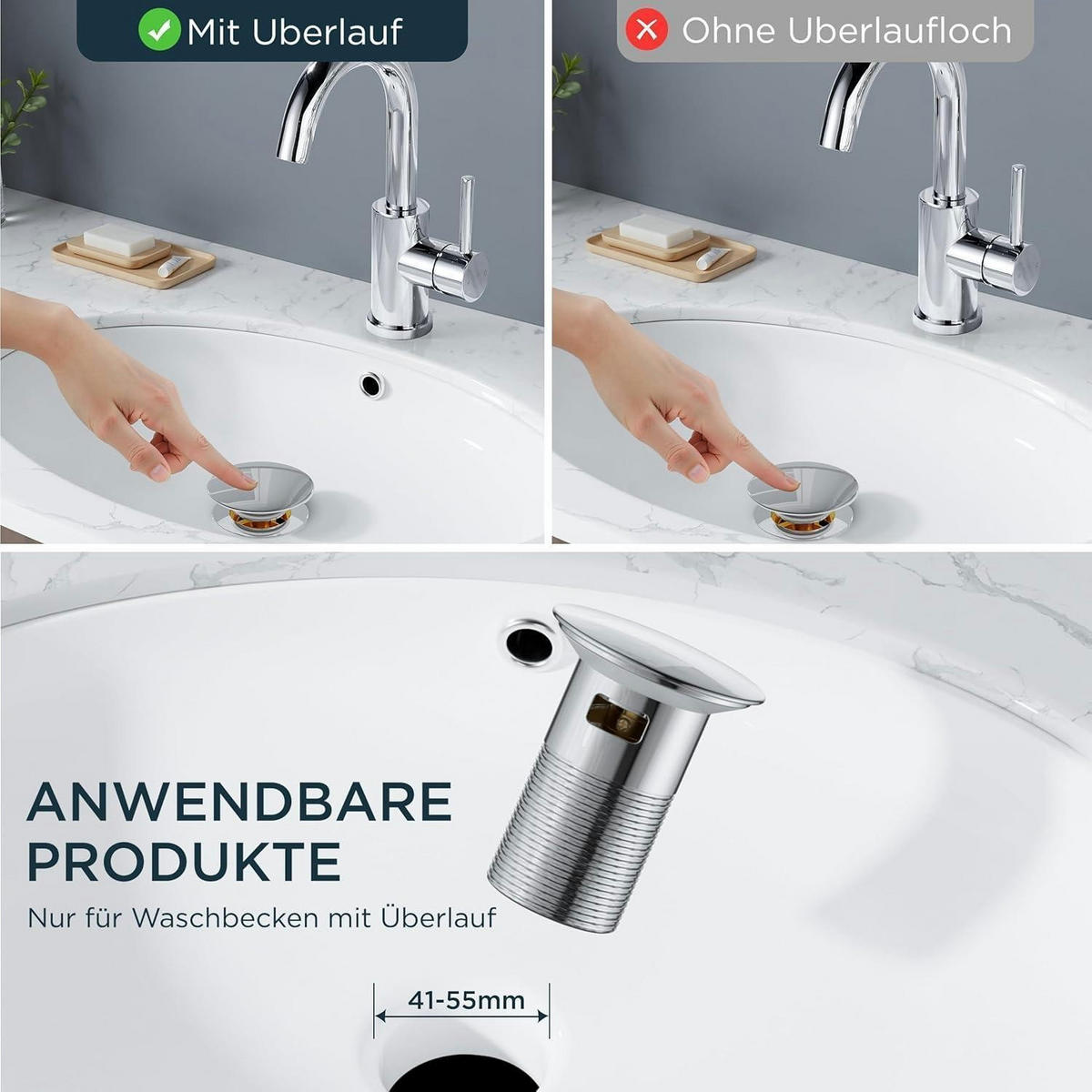 WASCHTISCHARMATUR Hoch mit Ablaufgarnitur 360° drehbar polierter Chrom 175mm - Silberfarben, Metall (15.1/17.5/25cm)