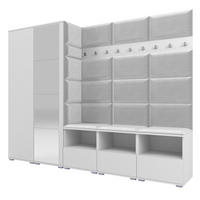 GARDEROBE NELA VII 250 cm (Modulare Flurmöbel XL Weiß mit Spiegel & Sitzpolster Hellgrau 32 Universell) - Silberfarben/Hellgrau, Holz/Holzwerkstoff (250/187/40cm) - Ravio