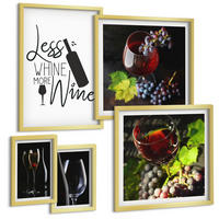 BILDER SET 5er Set - 50x50 cm & 20x30 cm & 40x60 cm Goldrahmen - Weingläser mit Trauben und Inschrift - Goldfarben, Kunststoff (40/60cm) - TULUP