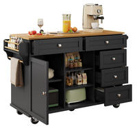 KÜCHENWAGEN mit Rollen 134/46/92 cm Schwarz mit 5 Schubladen, Schrank und Gewürzregal - Schwarz, Holz/Holzwerkstoff (134/92/46cm) - Oxeza