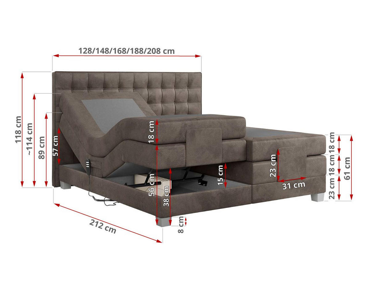 BOXBETT ELEKTRO 180/200 Braun Velvet - H3 - Braun, Holz/Textil (180/200cm) - MKS