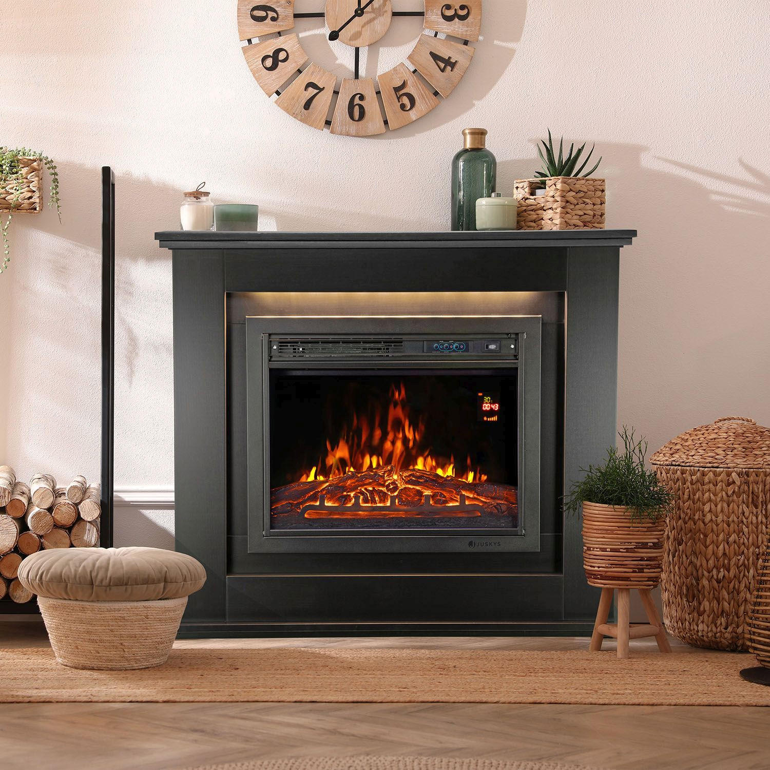 ELEKTROKAMIN 2000W rechteckig schwarz mit Flammeneffekt - Schwarz, Holz (100/82/28cm) - Juskys