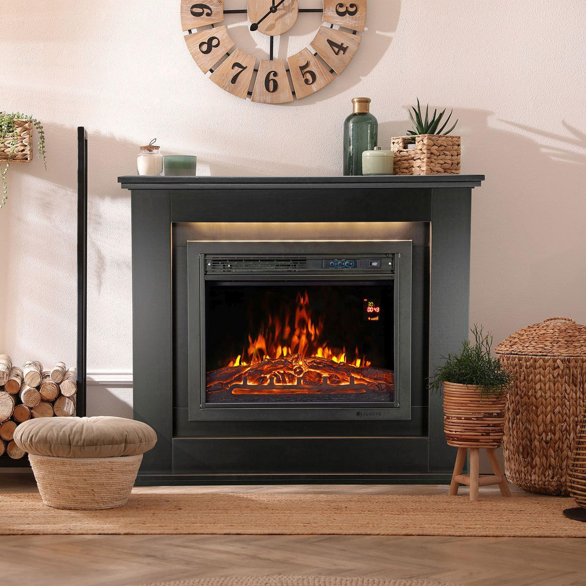 ELEKTROKAMIN 2000W rechteckig schwarz mit Flammeneffekt - Schwarz, Holz (100/82/28cm) - Juskys
