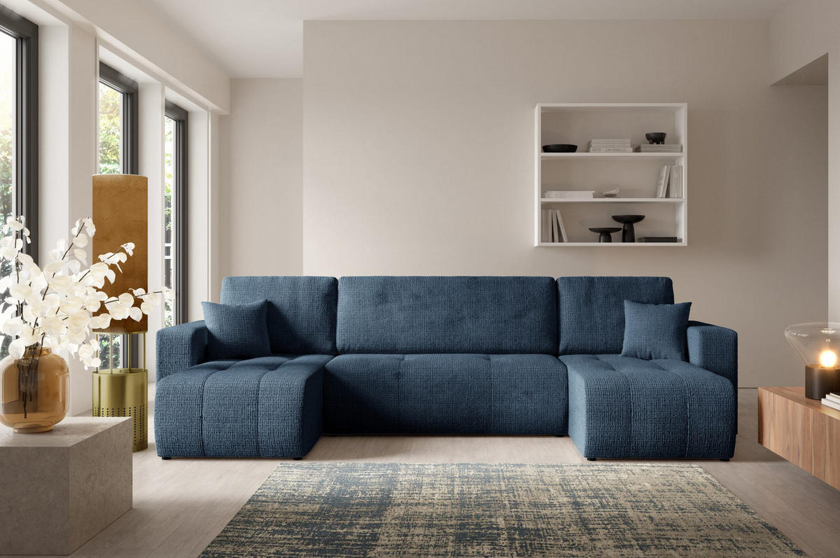 ECKSOFA mit Schlaffunktion Blau - Blau, Textil (315/145cm) - Furnisell