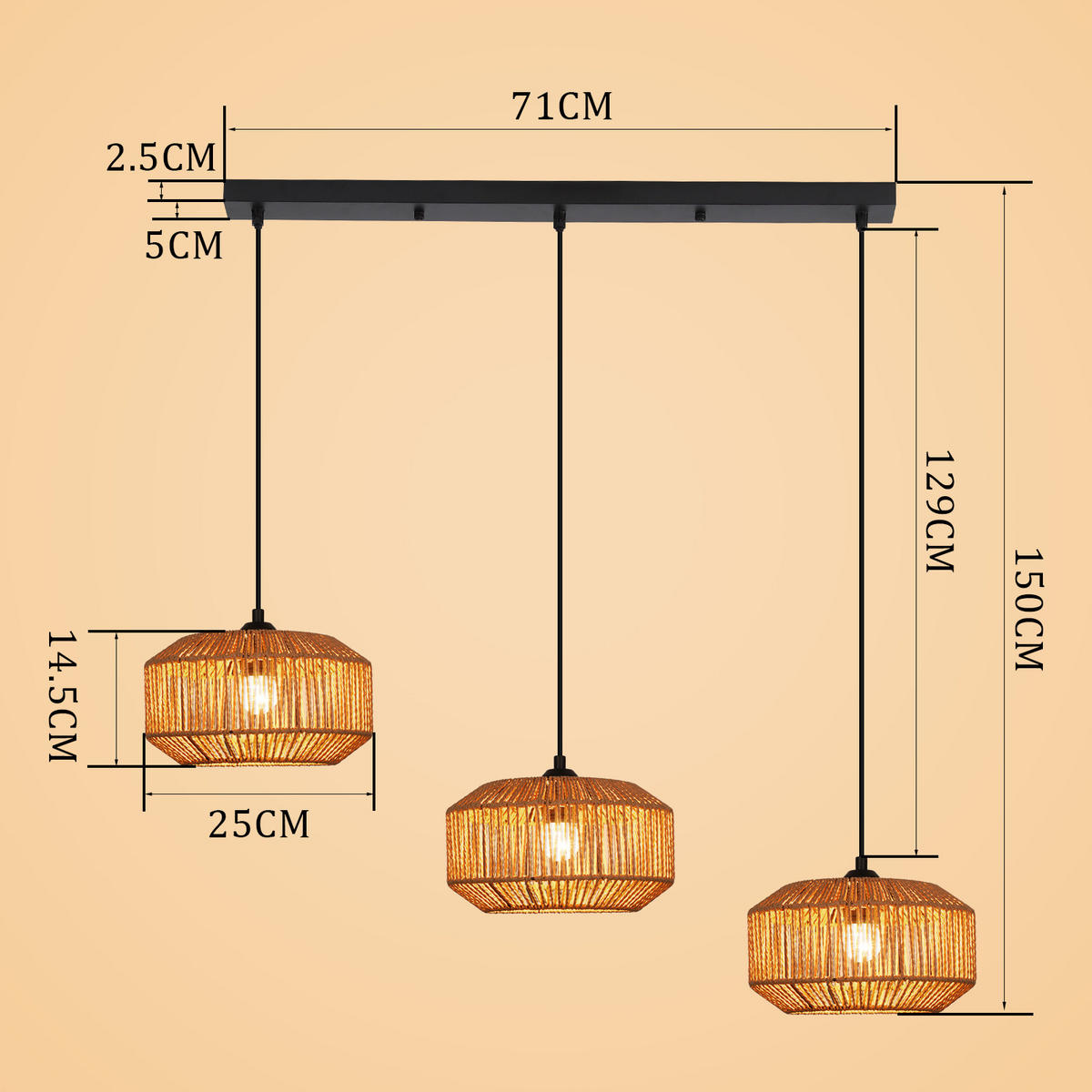 PENDELLEUCHTE Nadine 71/14.5/150 cm - Braun, Metall (71/14.5/150cm) - ZMH