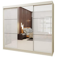 SCHWEBETÜRENSCHRANK Vena 240 cm mit Spiegel 3-türig, kaschmir, lacobel weiß - Kaschmir/Weiß, Holz/Kunststoff (240/216/61cm) - Margaret Hadas24