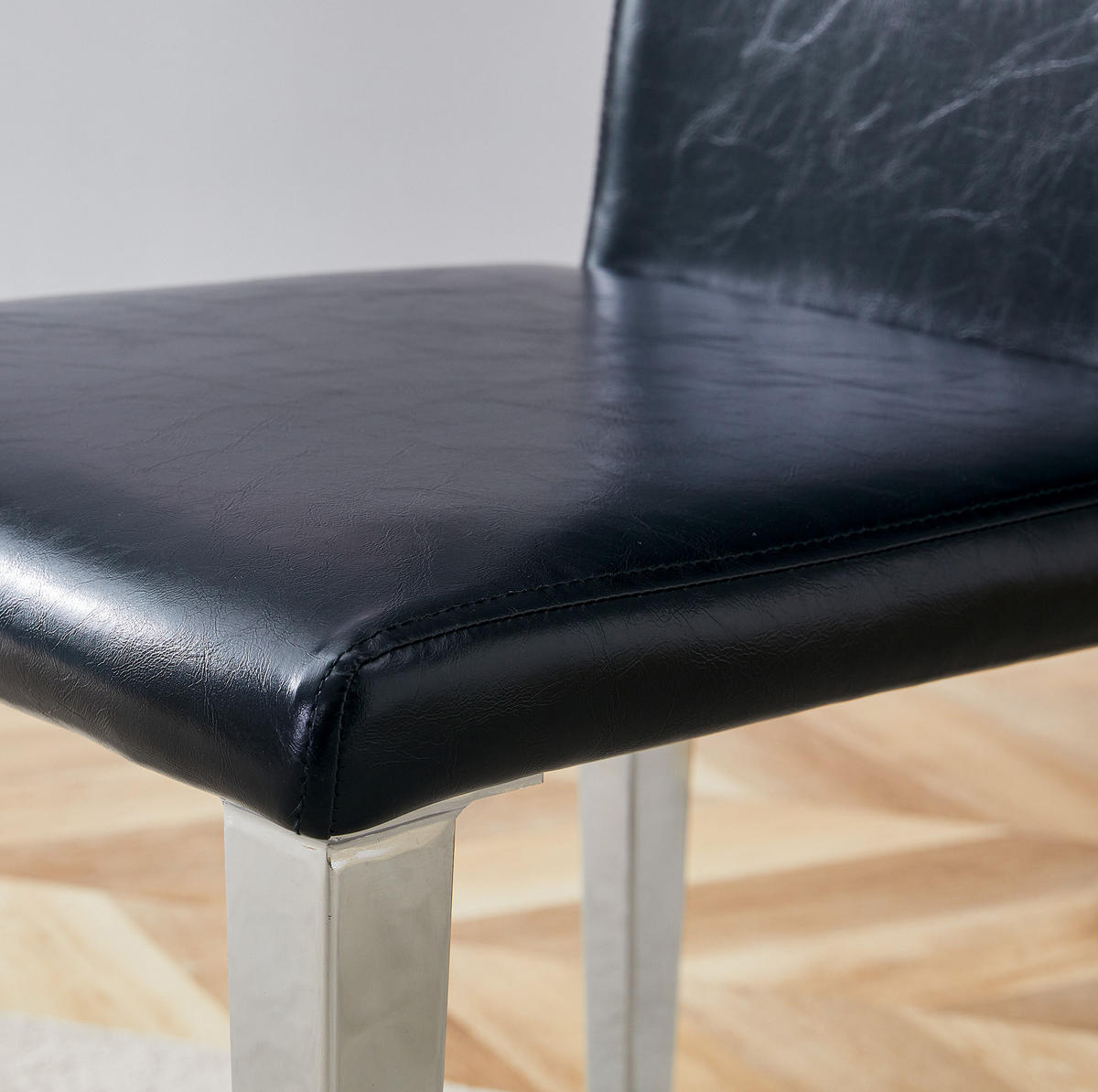 ESSZIMMERSTÜHLE 2er-Set modern 90 cm PU-Leder Schwarz Silber - Schwarz, Metall (47/90/41.1cm) - Meubliv