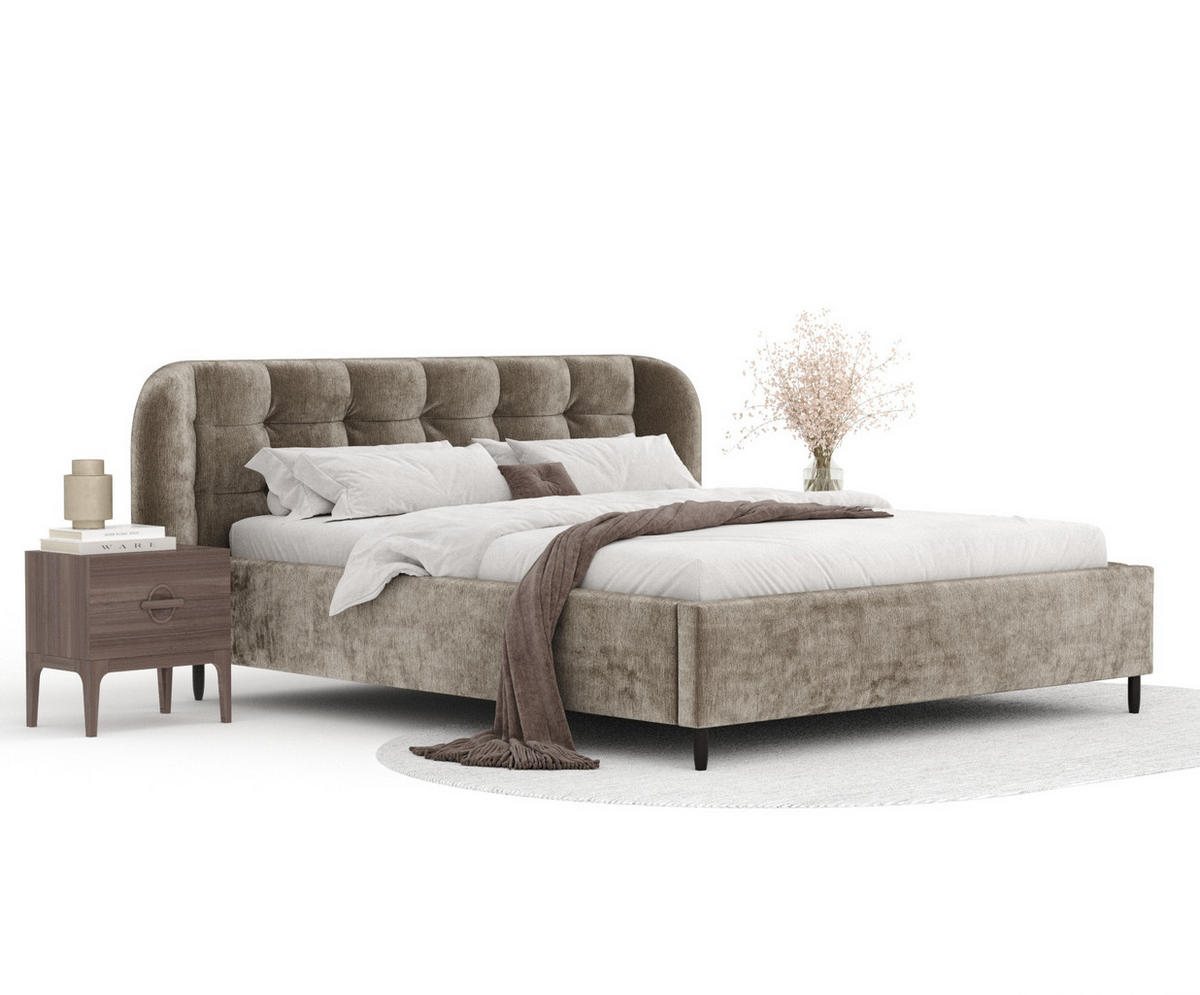 POLSTERBETT Nuno Beige 140/200 cm im Chenille-Stoff - Beige/Schwarz, Holz/Holzwerkstoff (140/200cm) - Maison de Reve