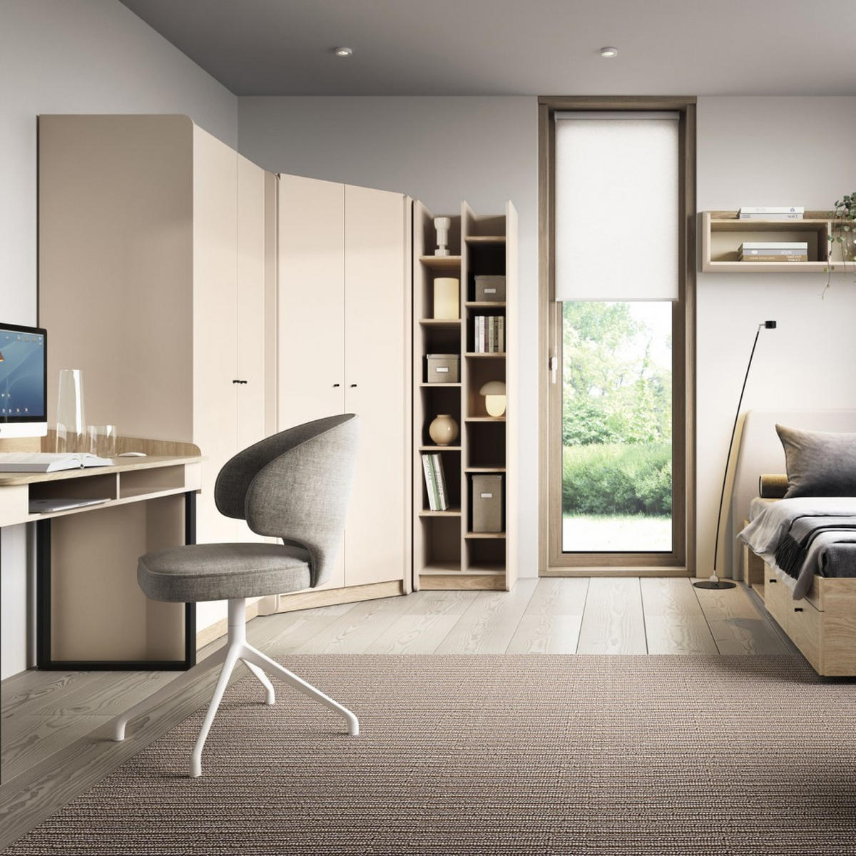 DREHTÜRENSCHRANK Alex mit 3 Türen, Beige Sand - Beige/Schwarz, Holzwerkstoff (145/195/52cm) - Beautysofa