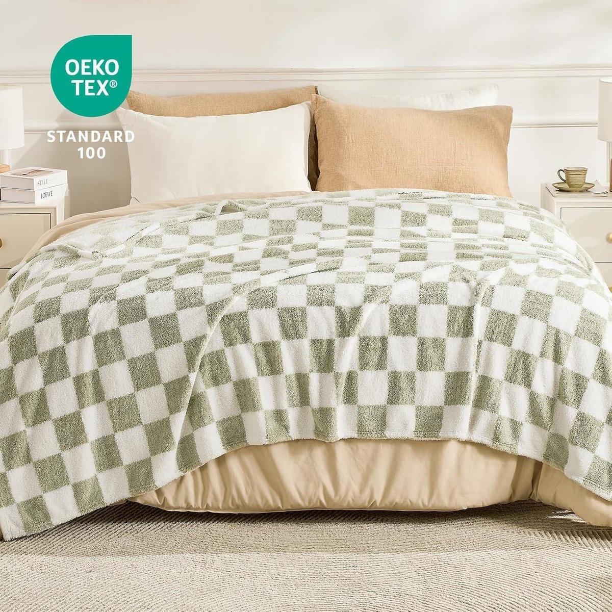 KUSCHELDECKE kariert 150 x 200 cm Salbei Grün - Multicolor, Textil (150/200cm)