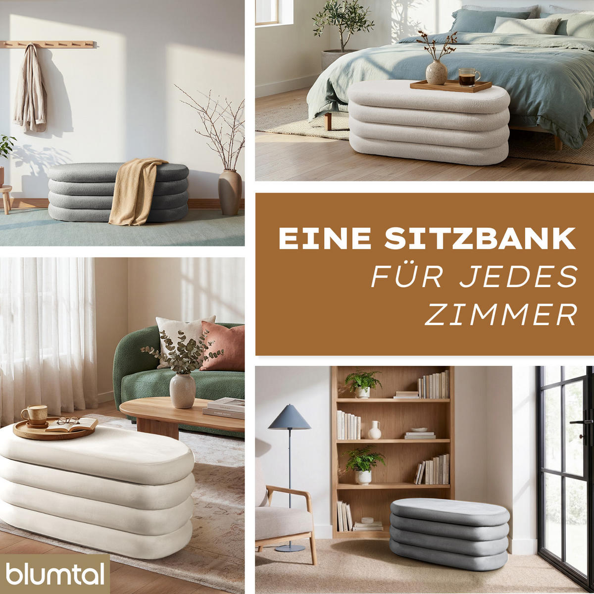 XL Sitzbank mit Stauraum Oval – Samt Truhenbank Grau - Grau, Textil (45/42.5/110cm) - Blumtal