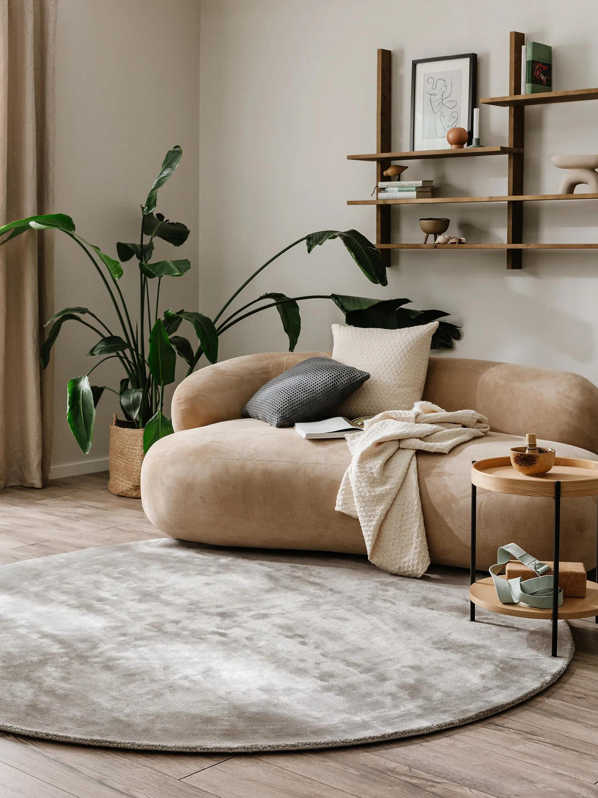 VISKOSETEPPICH rund Nela Grau ø 120 cm rund - Grau, Textil (120/120cm) - benuta Pure