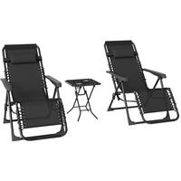 GARTENLIEGE-SET 90/65/110 cm schwarz aus Metall klappbar mit Tisch - Schwarz, Metall (65/110/90cm) - OKWISH
