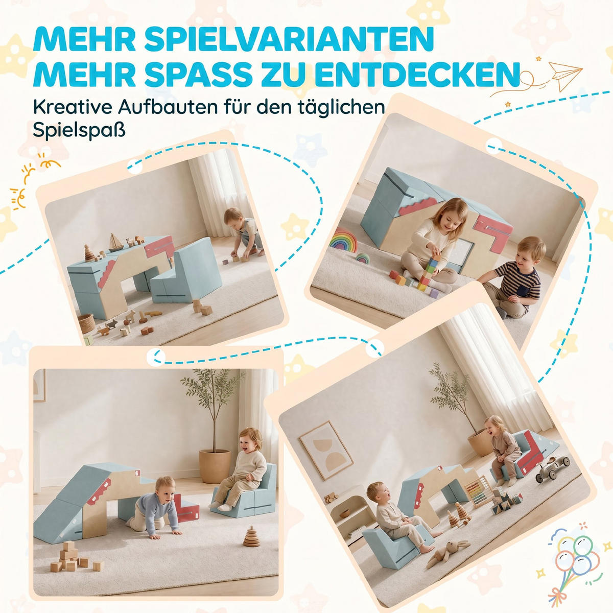 SCHAUMSTOFF-BAUSTEINE 7er Set Samt PU-Schaum Mehrfarbig - Multicolor, Textil (39/79cm) - AIYAPLAY