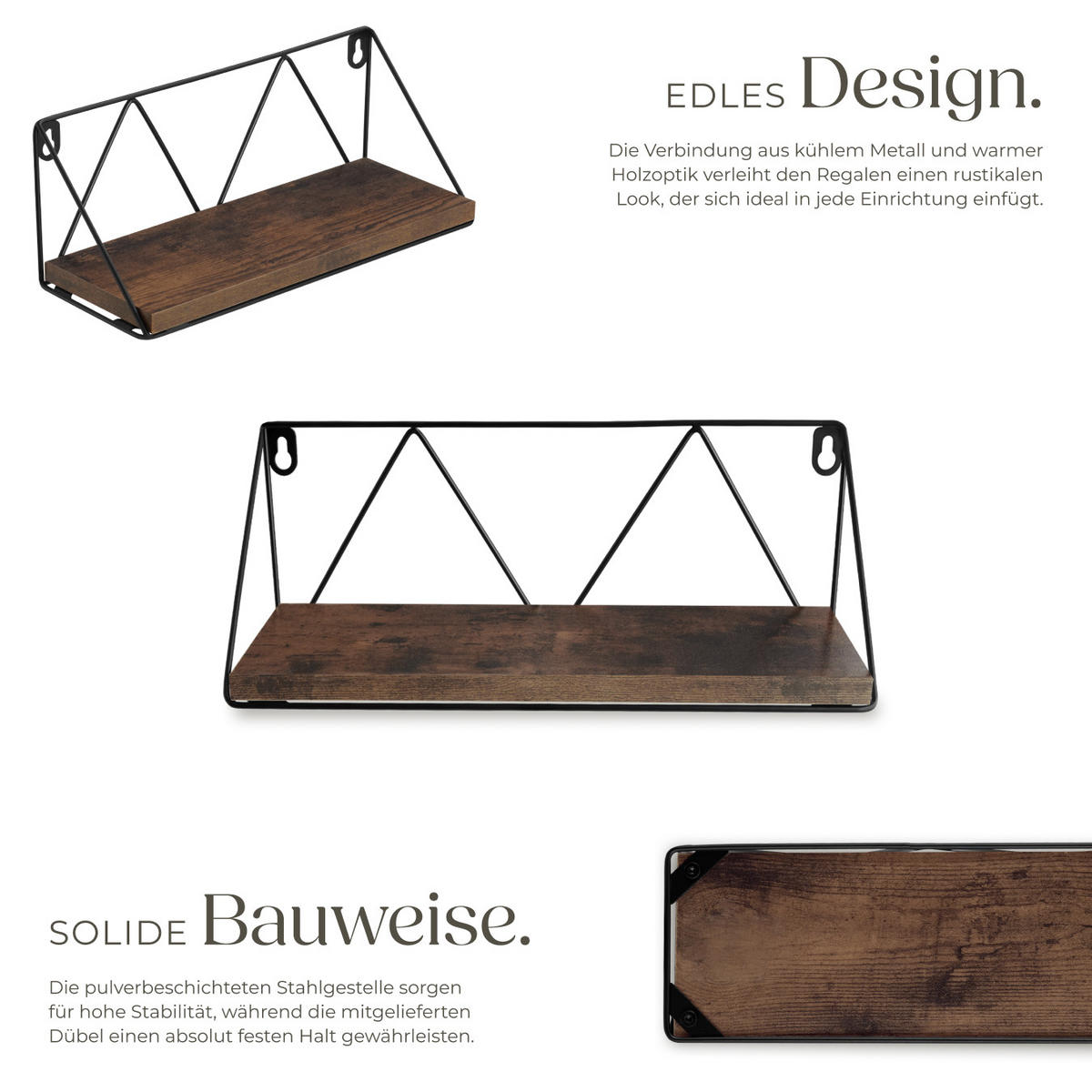 WANDREGAL 2er Set Rockport,Tiefe 13 cm,Industrial Holz dunkel,rustikal - Rostfarben, Holzwerkstoff (13/14.5/41cm) - tectake