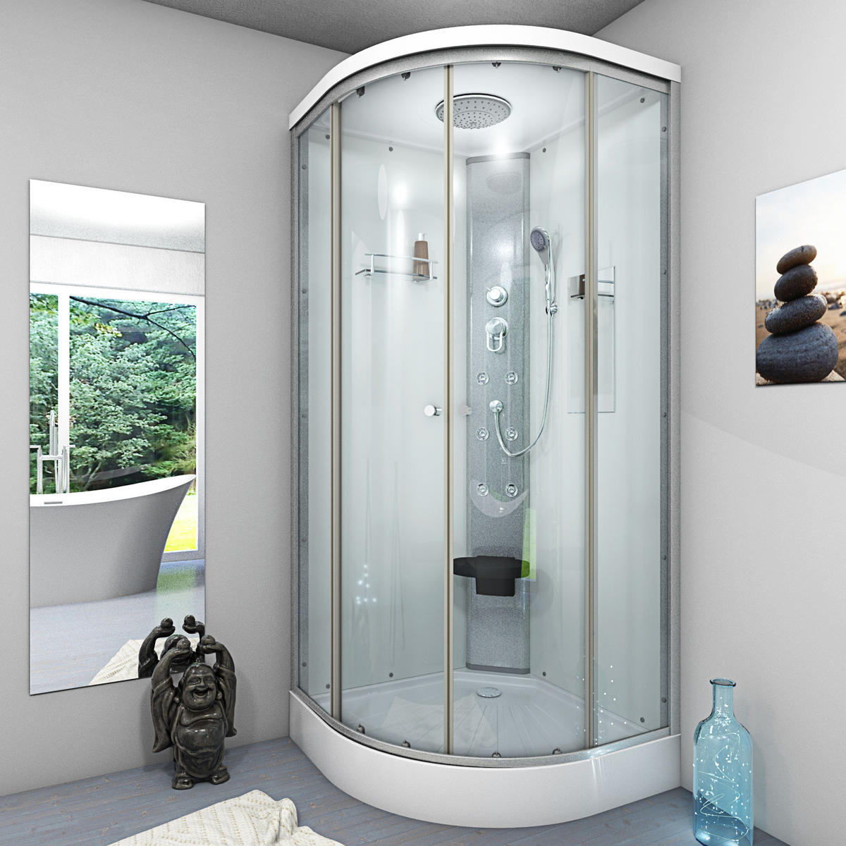 DUSCHE Fertigdusche D10-00T0 Weiß 80x80 - Weiß, Glas/Kunststoff (80/80/215cm) - AcquaVapore by Sandra Jentho
