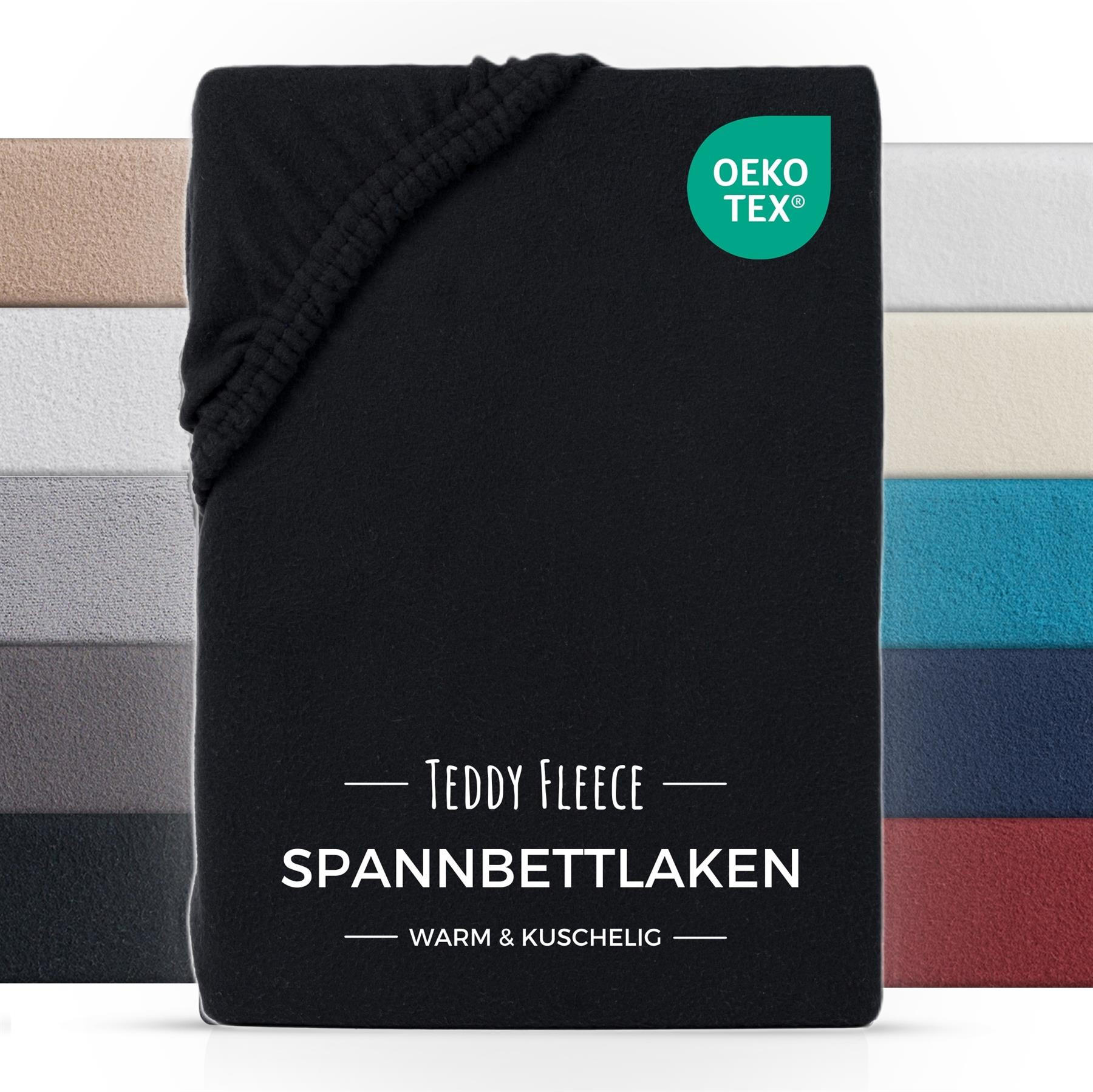 SPANNBETTLAKEN-TEDDY Warmes Winter Bettlaken 200x200 cm, Kuscheliges Teddy Laken Schwarz - Schwarz, Textil (200/200cm) - Carpe Sonno