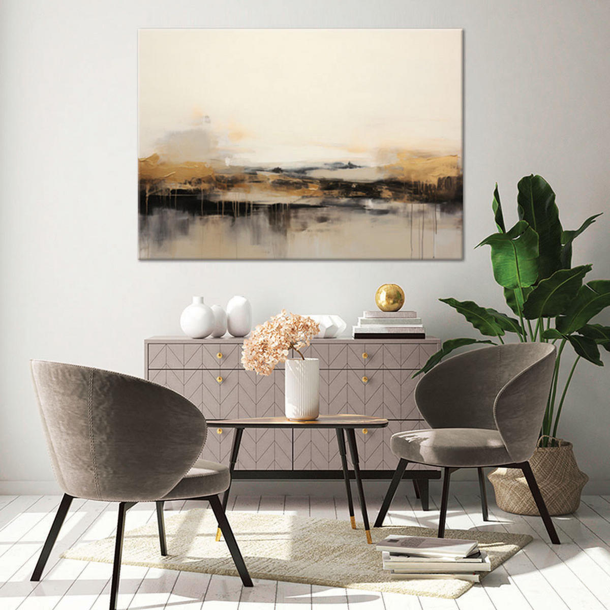 WANDBILD modernes abstraktes beige - Beige, Textil (60/40cm) - Feeby