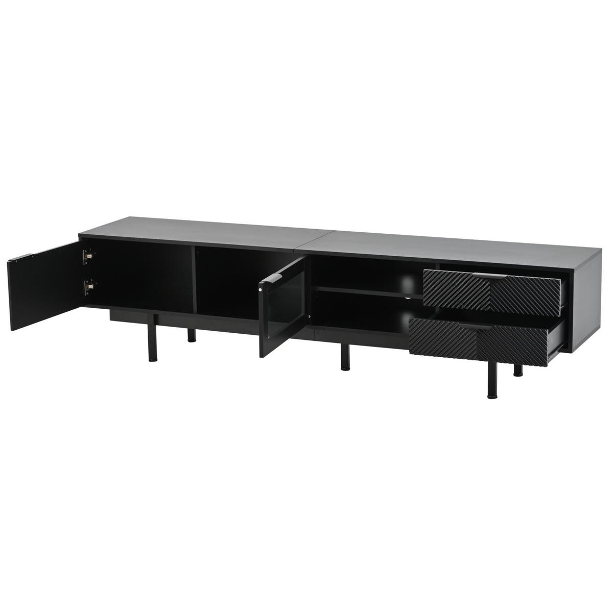 TV-ELEMENT 200 x 40 x 50,5 cm Schwarz mit 2 Türen und 2 Schubladen - Schwarz, Holzwerkstoff (40/50.5/200cm) - Beauniv