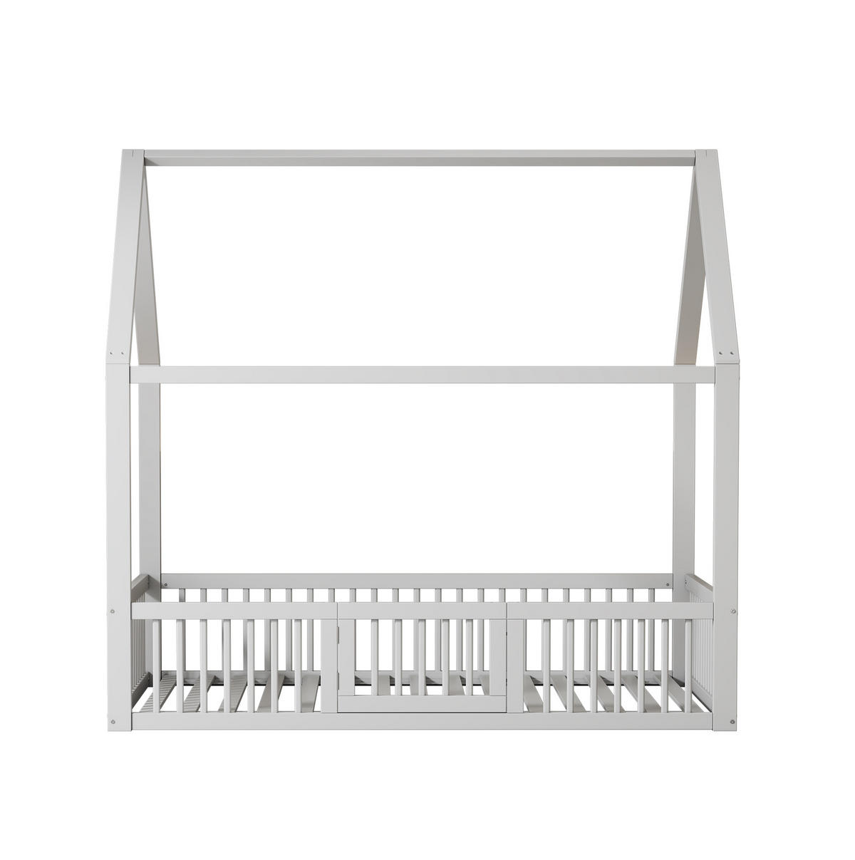 HAUSBETT aus Kiefer und MDF 140x200 cm Weiß mit Rundum-Sicherheitsgitter und Tür im Hausbett-Design - Weiß, Holzwerkstoff (140/200cm) - Modfu