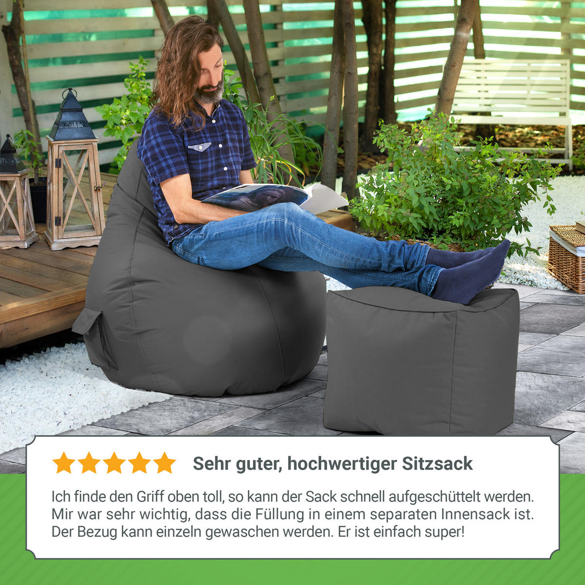 SITZSACK Lounge Chair "Cozy" 80x70x90cm - Anthrazit, Textil (70/90/80cm) - Green Bean