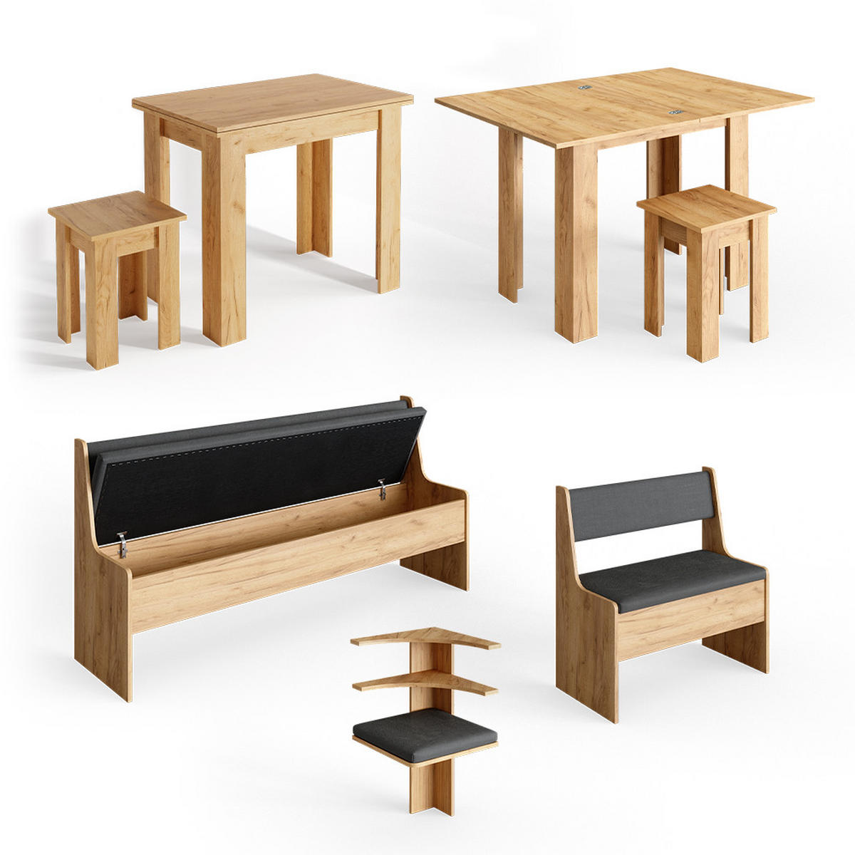 ECKBANKGRUPPE Roman Goldkraft Eiche 210 x 41.5 cm mit Tisch - Honigeiche/Anthrazit, Holzwerkstoff (210/80/120cm) - Vicco