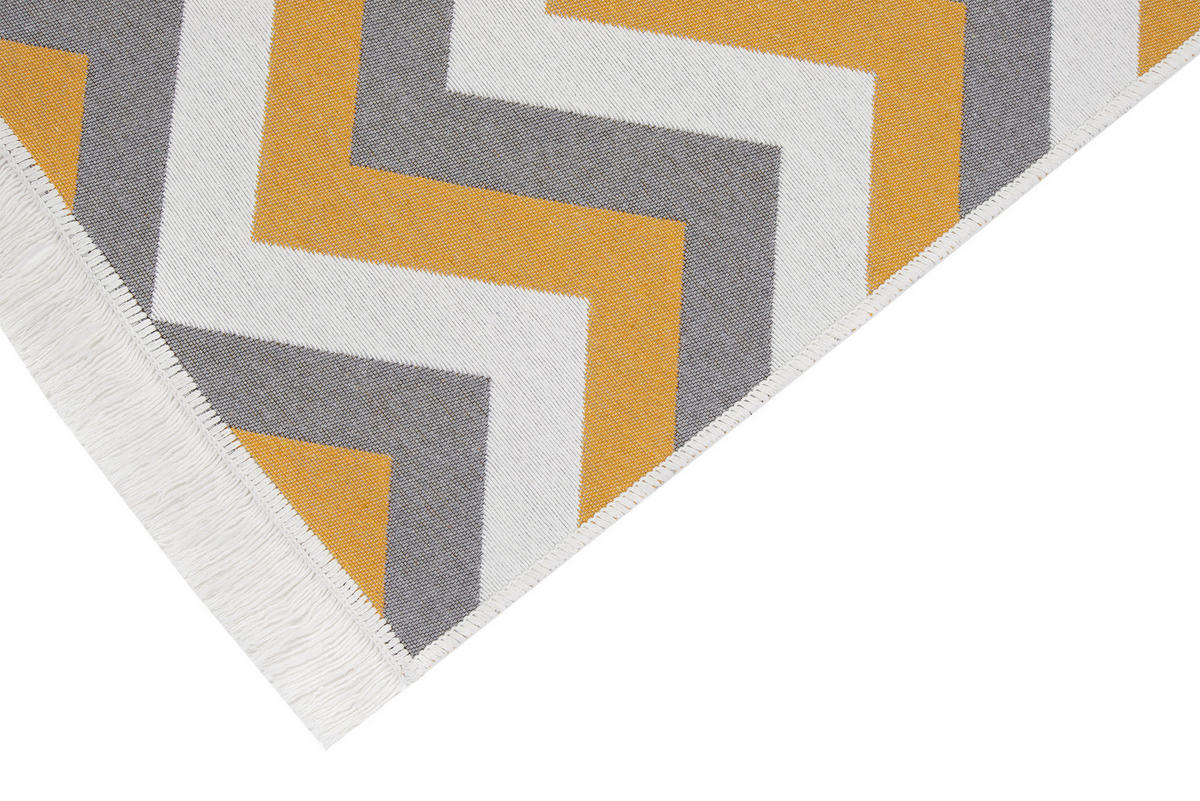 TEPPICH AZTECA Weiß Grau Gelb 80/200 cm - Gelb/Weiß, Naturmaterialien (80/200cm) - Tapiso