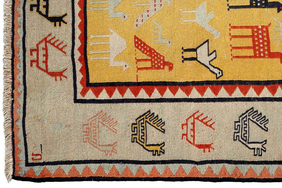 HANDWEBTEPPICH Sumak Shahsavan Gelb 156/118 cm Baumwolle - Gelb, Textil (118/156cm) - Looma