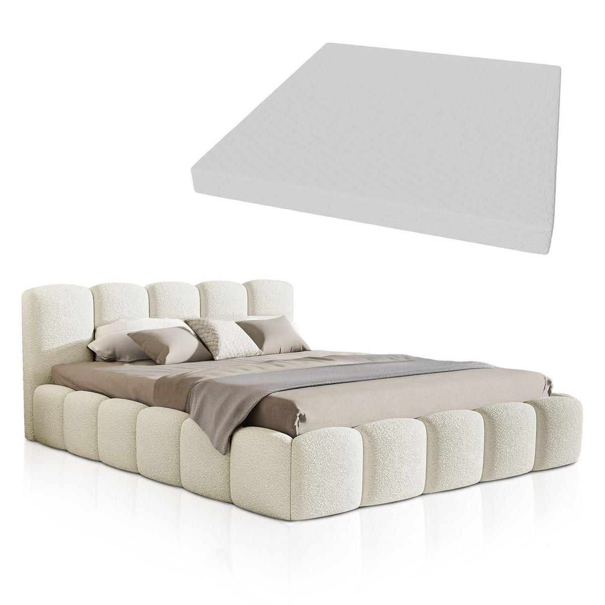 POLSTERBETT Catania 180/200 cm Creme Bouclé inkl Matratze - Creme, Textil (180/200cm) - Juskys