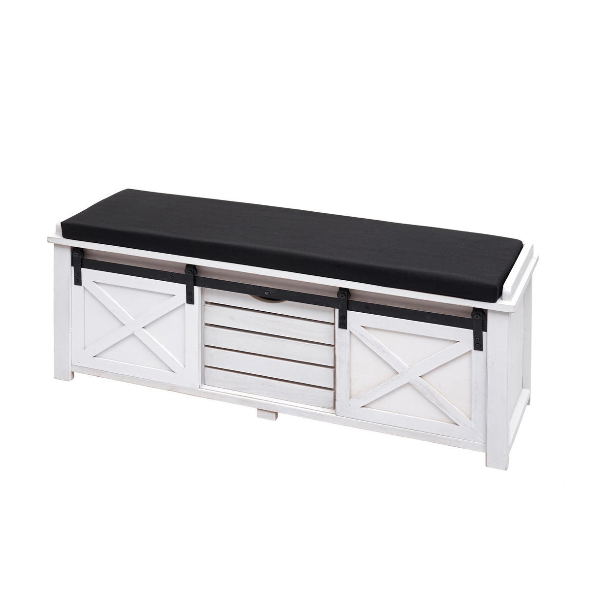 SITZBANK MIT STAUFÄCHERN Schwarz - Schwarz, Holz (102/43/33cm) - MCW