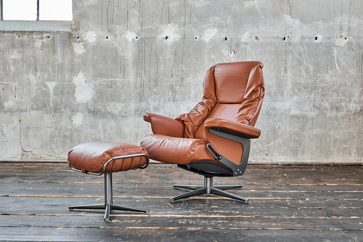 RELAXSESSEL MIT HOCKER MODO Braun Leder - Silberfarben/Braun, Leder/Metall (81/98/90cm) - KAWOLA