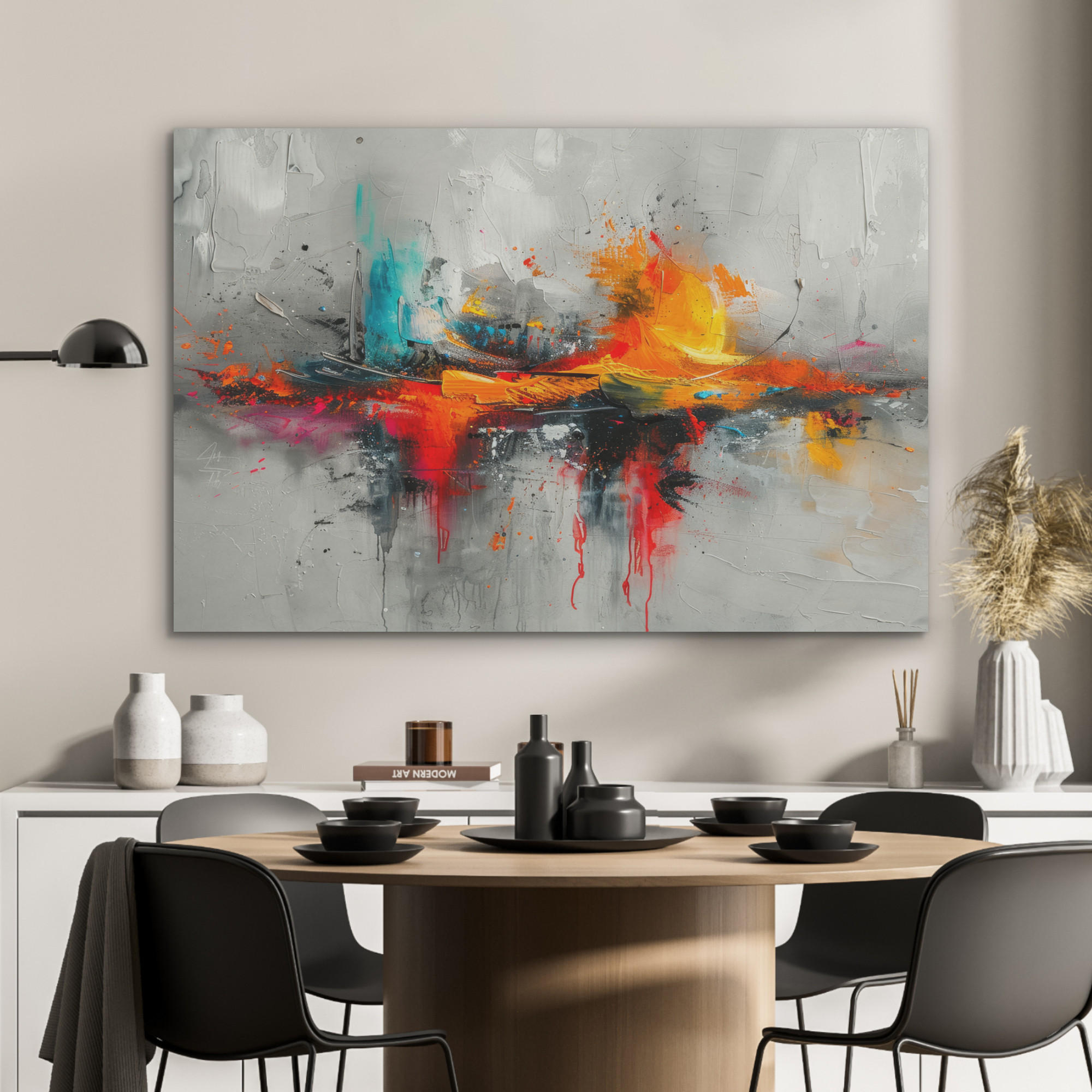 AKUSTIKPANEEL Moderne Kunst - Orange - Grau - Abstrakt 100x70 cm - Hellgrau, Textil (100/0.9/70cm) - MuchoWow