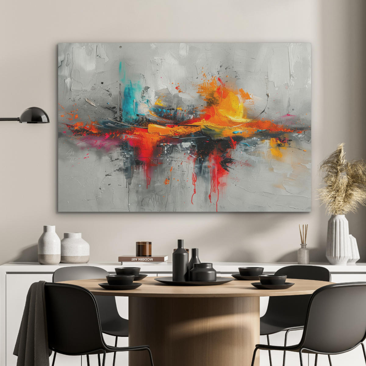 AKUSTIKPANEEL Moderne Kunst - Orange - Grau - Abstrakt 100x70 cm - Hellgrau, Textil (100/0.9/70cm) - MuchoWow