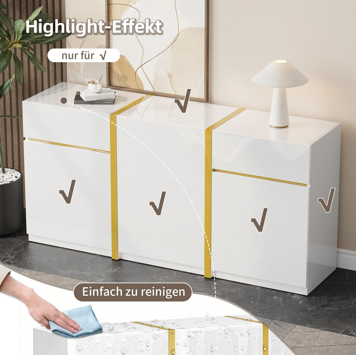 SIDEBOARD 160/40/78 cm aus MDF und Holzwerkstoff mit Hochglanzfronten Weiß - Weiß, Holzwerkstoff (160/78/40cm) - Modenvie