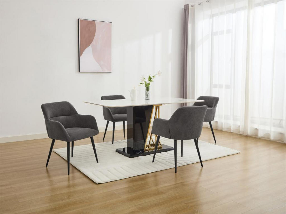 STUHL mit Armlehnen 2er-Set - Stoff & schwarzes Metall - Grau - HEKA - Anthrazit, Textil (61/78/59.5cm) - Vente-Unique