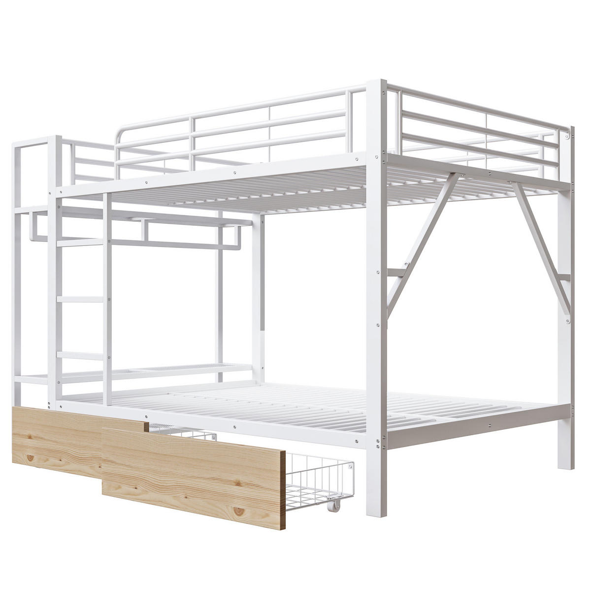 ETAGENBETT 140/200 cm Weiß mit LED, 2 Schubladen, Ablageflächen, ohne Matratze - Weiß, Metall (140/200cm) - MIVRAY