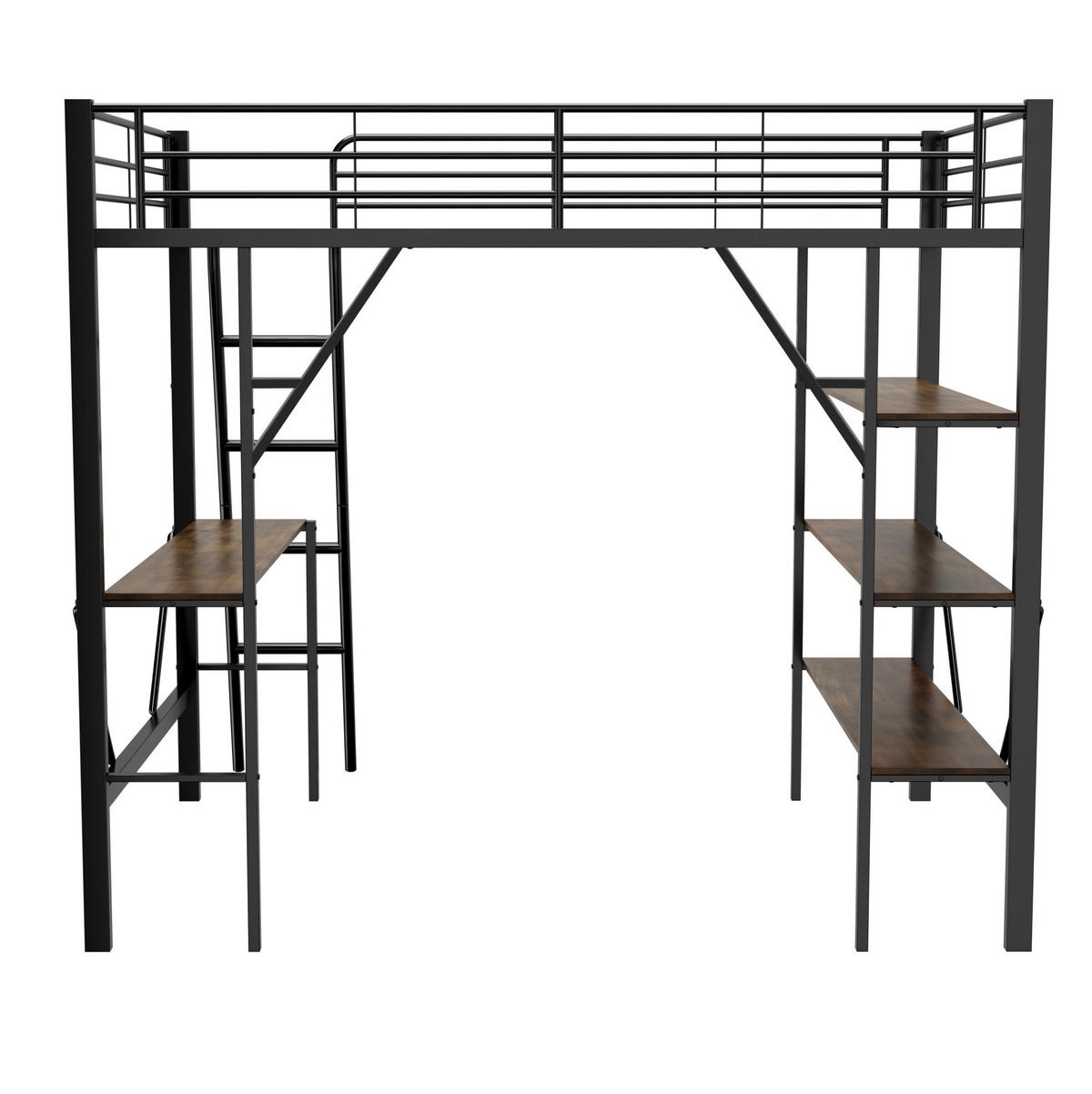 POSCHODOVÁ posteľ 90/200 cm čierna z kovu a MDF s písacím stolom a tromi policami - čierna, kov (90/200cm) - OKWISH