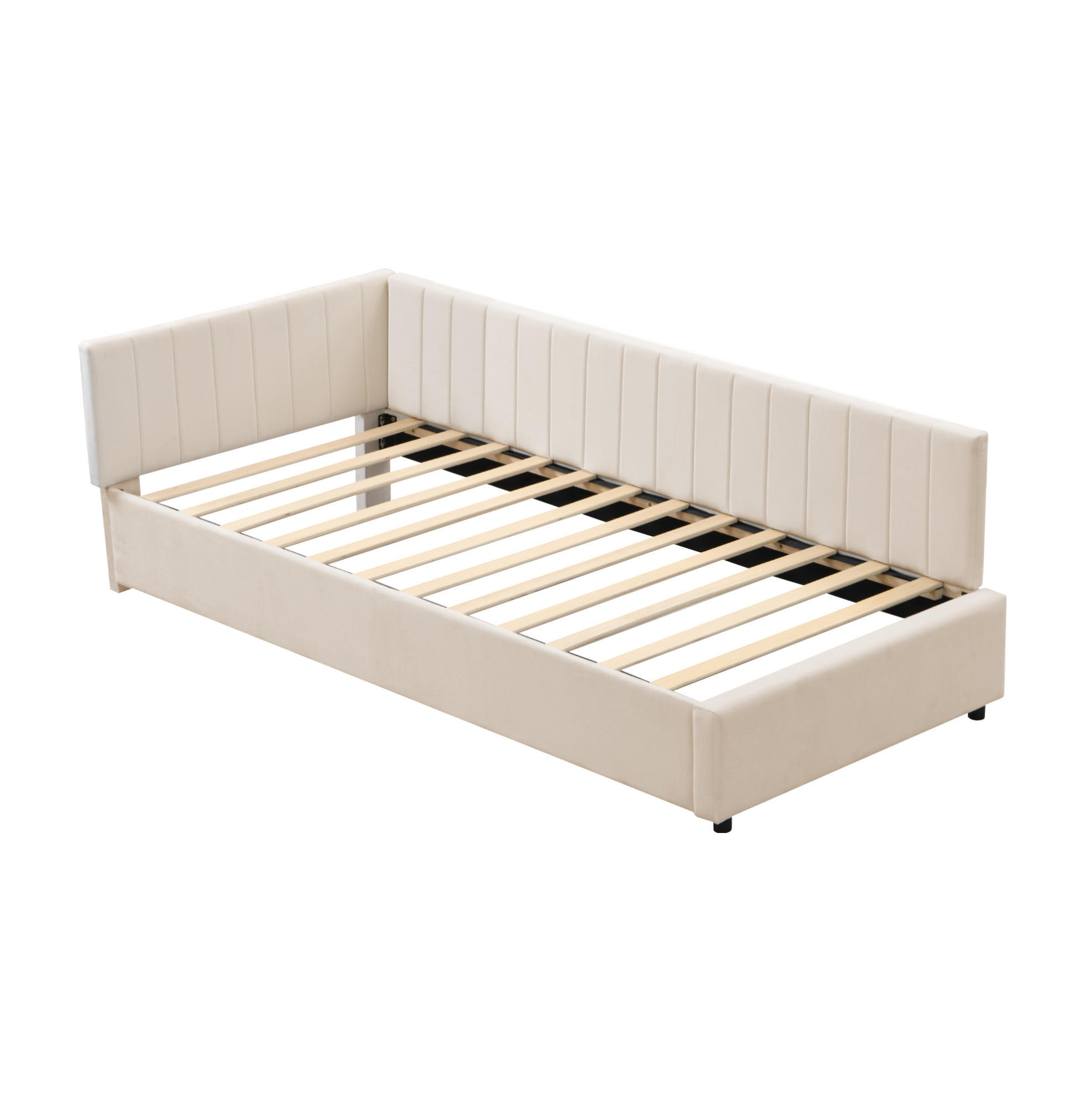 SAMT-POLSTERBETT 90/200 cm mit Lattenrost und gepolstertem Kopfteil - Beige, Leder (90/200cm) - BEAOK