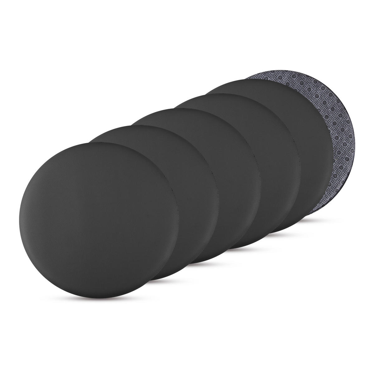 STUHLKISSEN 6er Pack ⌀ 38cm schwarz Lederimitat mit Antirutsch - Schwarz, Textil (38/38/1cm) - Bestlivings