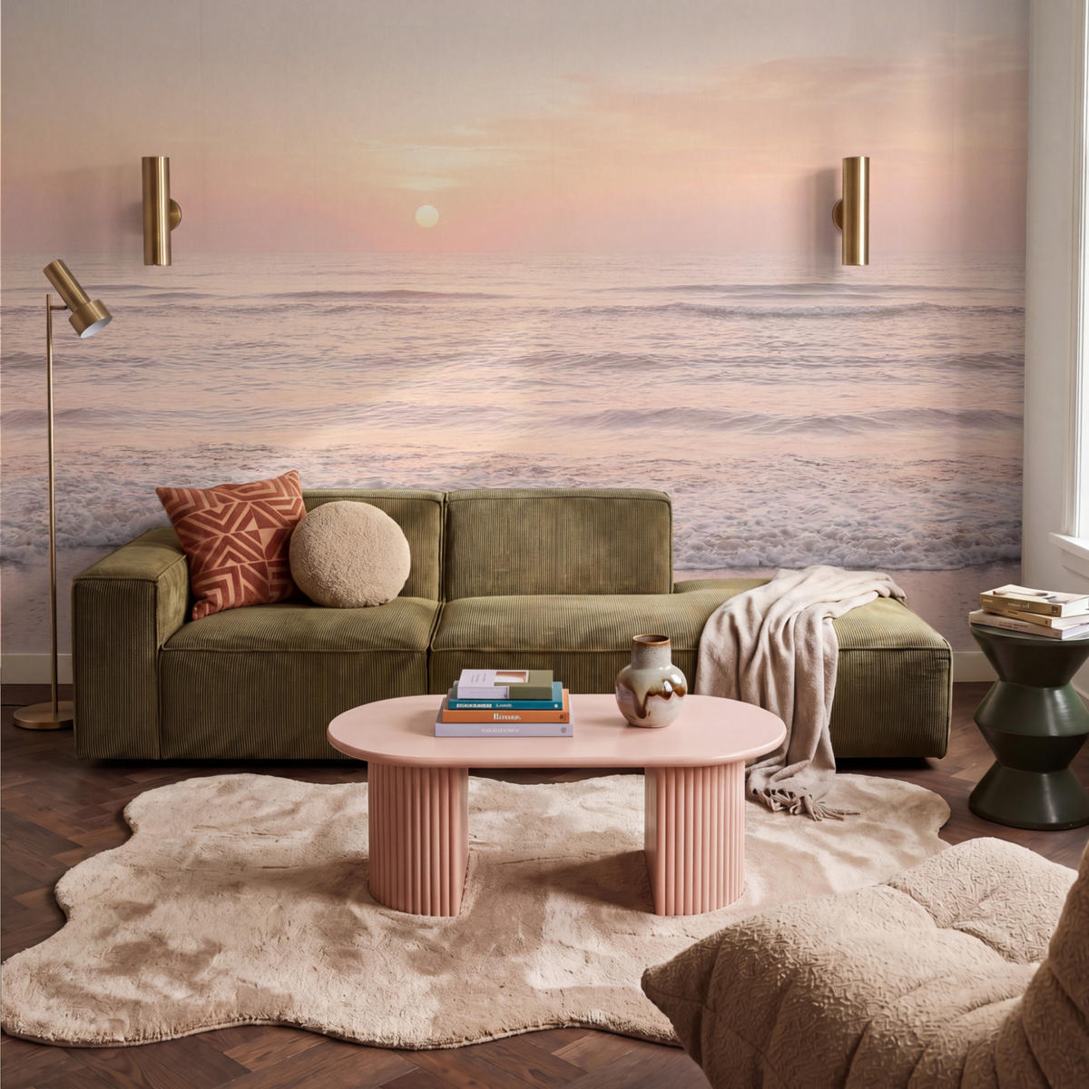TAPETE - Sonne - Strand - Rosa - 350x240 cm - Hellrosa, Papier (350/240cm) - OnlyWow